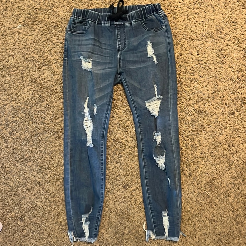 American Bazi distressed pull on jeans